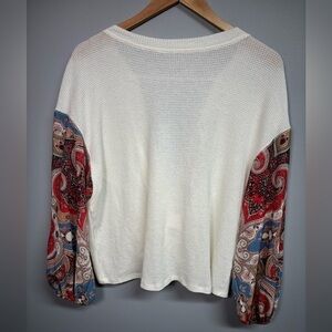White Sweater with Paisley Sleeves